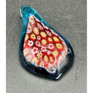 Handmade Lampwork Blue Red Yellow Leaf Leaves Spear Shaped Pendant